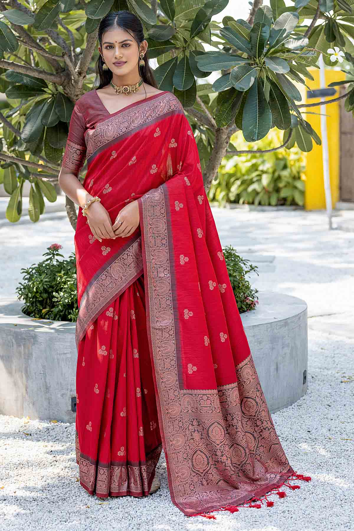 Buy Designer Red Zari Woven Silk Saree Online